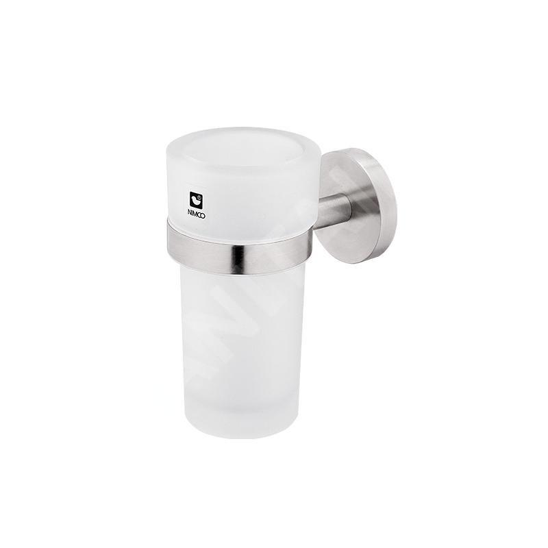 Nimco Unix - Pot à brosse à dents et à dentifrice avec support, verre dépoli/acier inoxydable découpé UNM 13058W-10