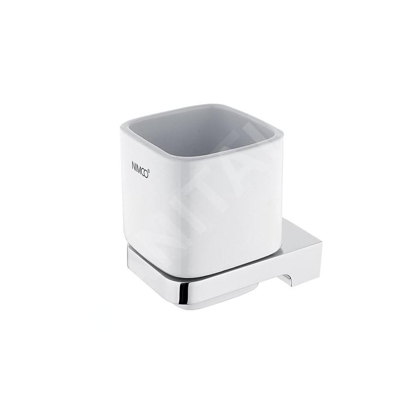 Nimco Maya - Pot à brosse à dents et à dentifrice avec support, céramique blanche/chrome MA 29058K-26