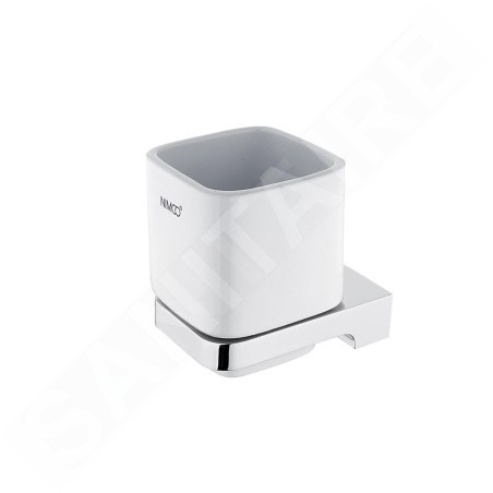 Nimco Maya - Pot à brosse à dents et à dentifrice avec support, céramique blanche/chrome MA 29058K-26