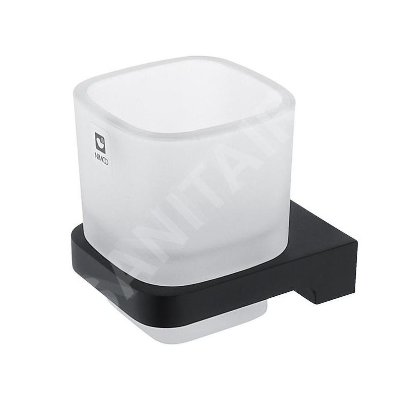 Nimco Maya - Pot à brosse à dents et à dentifrice avec support, verre dépoli/noir mat MAC 29058C-90