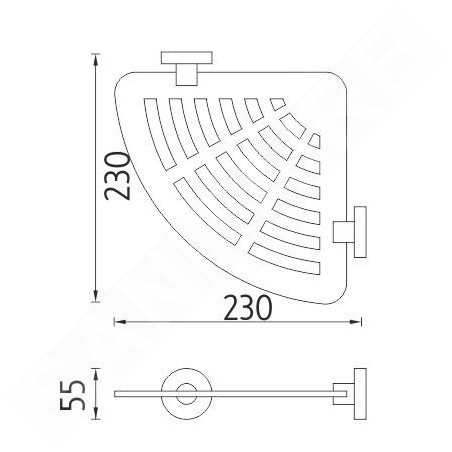 Nimco Unix - Tablette d'angle IXI, 230 mm, plexiglas mat/acier inoxydable poli UNM X211-10