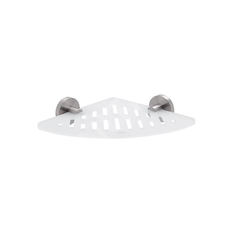 Nimco Unix - Tablette d'angle IXI, 230 mm, plexiglas mat/acier inoxydable poli UNM X212-10