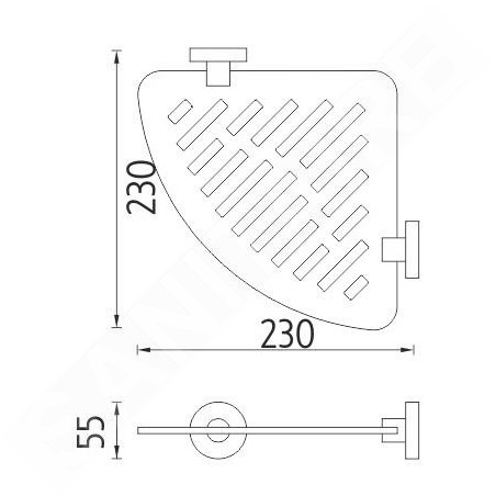 Nimco Unix - Tablette d'angle IXI, 230 mm, plexiglas mat/acier inoxydable poli UNM X212-10