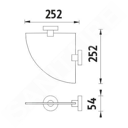 Nimco Unix - Tablette d'angle, 252 mm, verre dépoli/acier inoxydable découpé UNM 13091RB-10