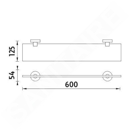 Nimco Unix - Tablette, longueur 600 mm, verre dépoli/acier inoxydable découpé UNM 13091B-60-10