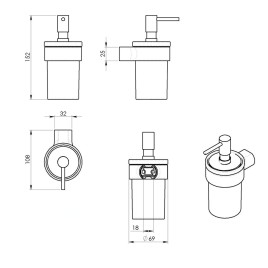 Sapho Gedy Pirenei - Distributeur de savon avec support, blanc/ verre satiné PI8102