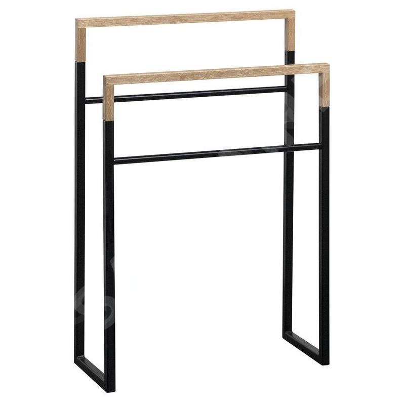 Sapho Ska - Porte-serviettes sur pied, noir mat/chêne SKA308