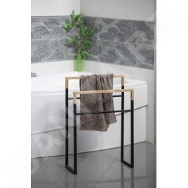 Sapho Ska - Porte-serviettes sur pied, noir mat/chêne SKA308