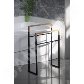 Sapho Ska - Porte-serviettes sur pied, noir mat/chêne SKA308