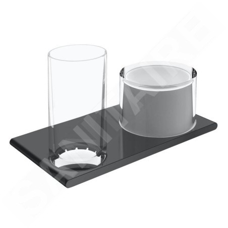 Keuco Edition 400 - Distributeur de savon et verre avec support, verre/chrome noir 11553139000