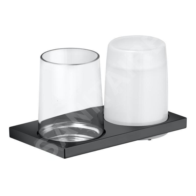 Keuco Edition 11 - Distributeur de savon et verre avec support, verre/chrome noir 11153139000