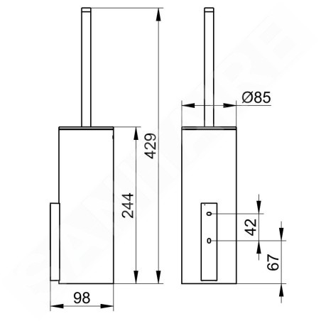 Keuco Edition 400 - Brosse de toilette avec support, verre dépoli/chrome noir 11564139000