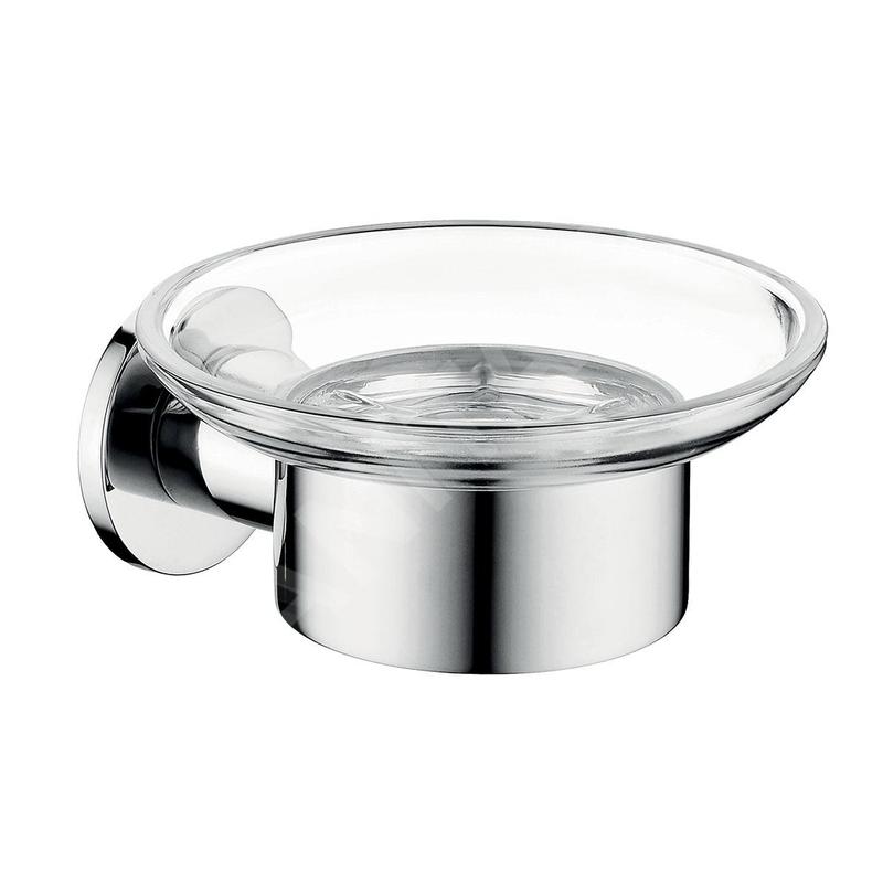 Novaservis Ferro Smile - Distributeur de savon avec support, verre/acier inoxydable poli ASM02