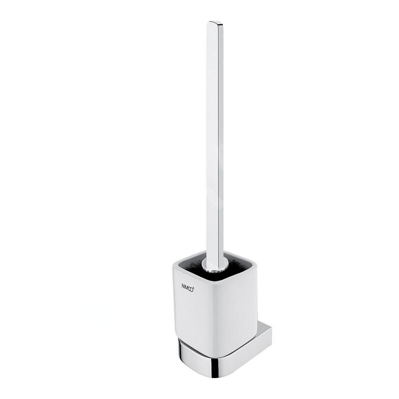 Nimco Nikau - Brosse de toilette murale avec support, céramique blanche/chrome NK 30094KN-HR-26