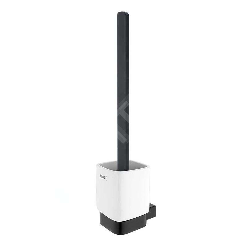 Nimco Kibo - Brosse de toilette murale avec support, céramique blanche/noir mat Ki-14094KN-HR-90