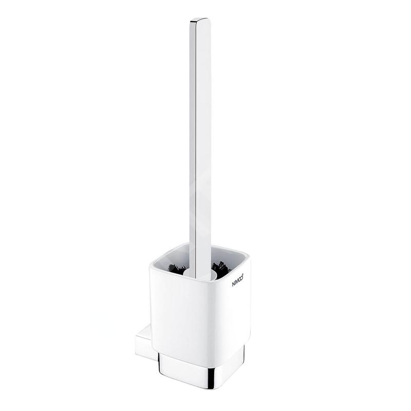 Nimco Kibo - Brosse de toilette murale avec support, céramique blanche/chrome Ki 14094KN-HR-26