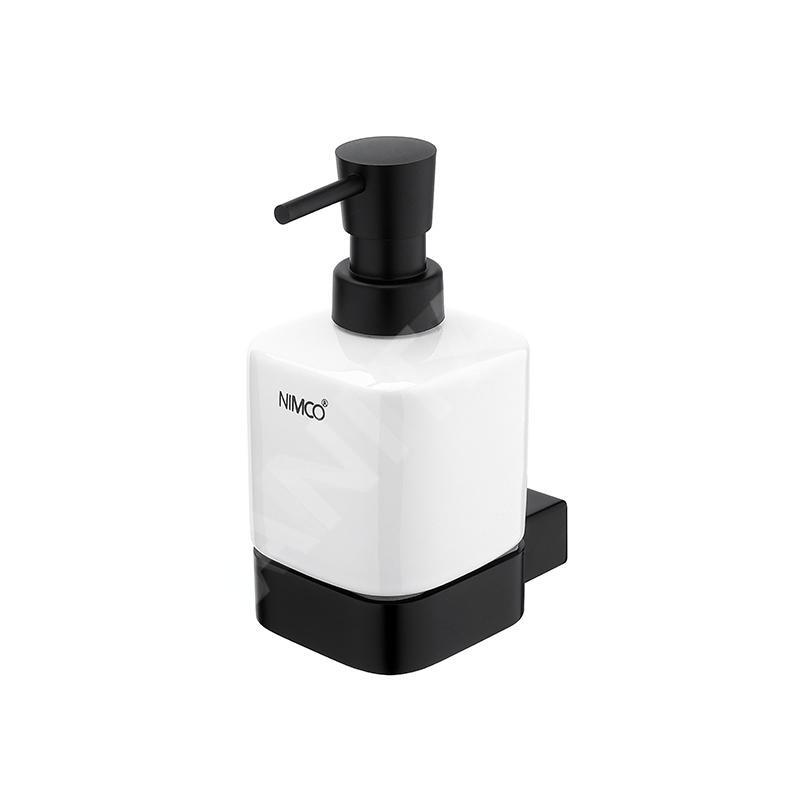 Nimco Kibo - Distributeur de savon en céramiquem avec support, 250 ml, blanc / noir mat Ki-14031K-T-90