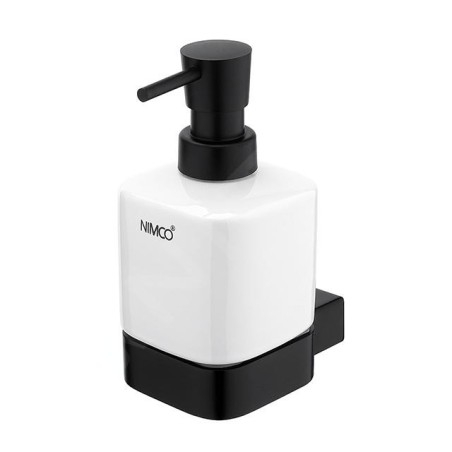 Nimco Kibo - Distributeur de savon en céramiquem avec support, 250 ml, blanc / noir mat Ki-14031K-T-90