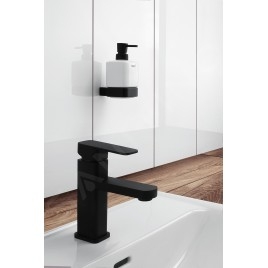 Nimco Kibo - Distributeur de savon en céramiquem avec support, 250 ml, blanc / noir mat Ki-14031K-T-90