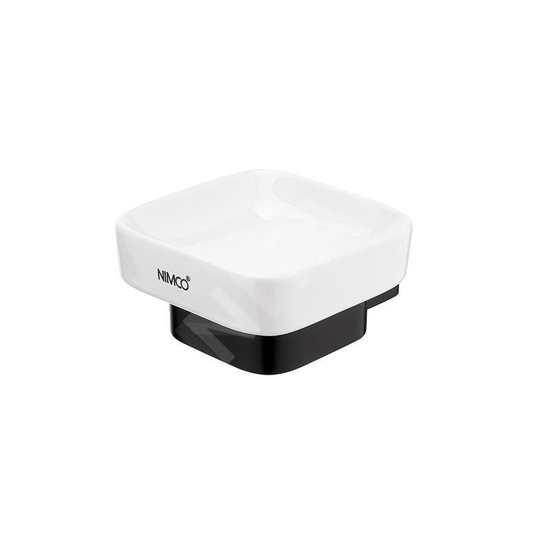 Nimco Kibo - Porte-savon avec support, céramique blanche/noir mat Ki-14059K-90