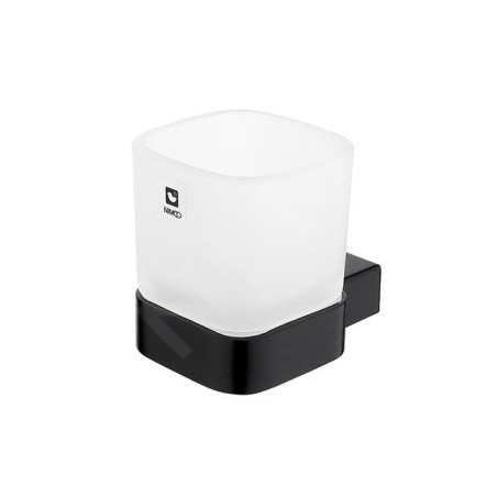 Nimco Kibo - Pot à brosse à dents et à dentifrice avec support, verre dépoli/noir mat Ki-14058C-90