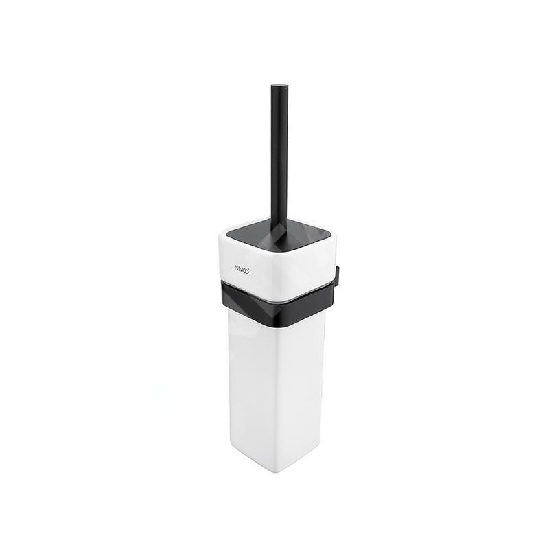 Nimco Kibo - Brosse de toilette murale avec support, céramique blanche/noir mat Ki-14094K-90