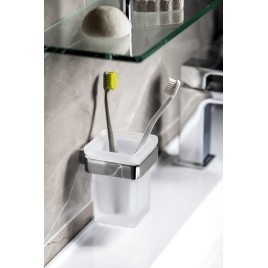 Sapho Gedy Samoa - Verre pour brosse à dents et dentifrice avec support, verre dépoli / chrome A81013