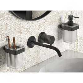 Sapho Gedy Samoa - Porte-brosses à dents et dentifrice avec support, verre mat/noir mat A81014