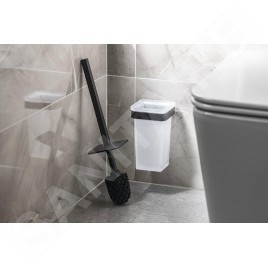 Sapho Gedy Samoa - Brosse WC murale, avec support, verre mat/noir mat A83314