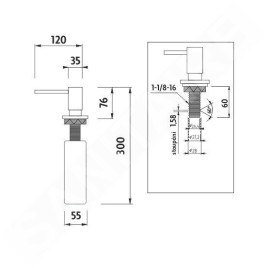 Nimco Autres - Distributeur de savon ou de désinfectant, 350 mm, encastré, acier inoxydable UNM 4031VH-10