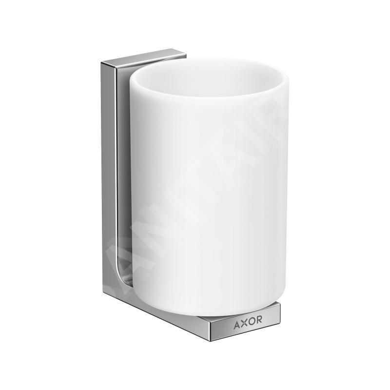 Axor Universal Rectangular - Verre pour brosse à dents et dentifrice avec support, blanc / chrome 42604000