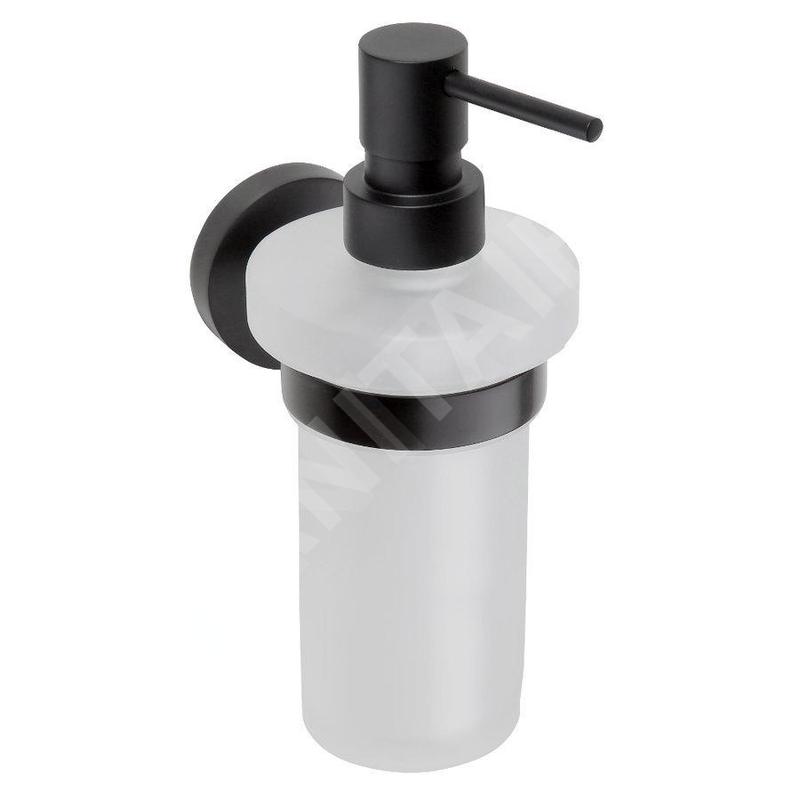 Sapho X-Round - Distributeur de savon avec support, verre mat / noir XR101B