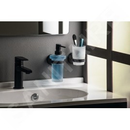 Sapho X-Round - Distributeur de savon avec support, verre mat / noir XR101B