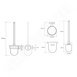 Sapho X-Round - Brosse WC murale avec support, verre mat/noir XR303B