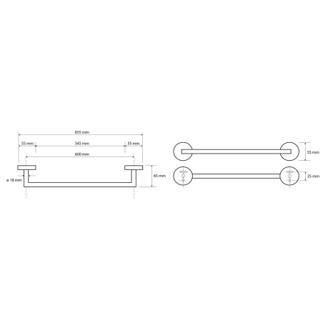 Sapho X-Round - Porte-serviettes, longueur 66 cm, noir XR404B