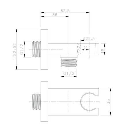 Sapho Douches - Coude mural avec support, doré AQ591GB