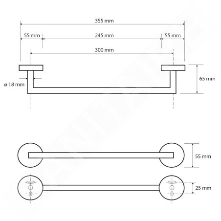 Sapho X-Round - Porte-serviettes, longueur 36 cm, noir XR400B
