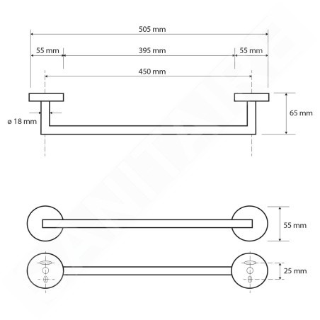 Sapho X-Round - Porte-serviettes, longueur 51 cm, noir XR402B