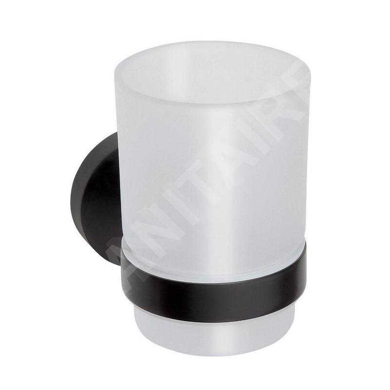 Sapho X-Round - Verre pour brosse à dents et dentifrice, verre mat / noir XR903B