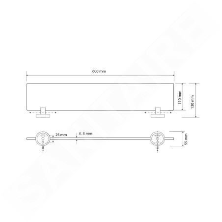 Sapho X-Round - Étagère, longueur 60 cm, verre mat/blanc XR609W