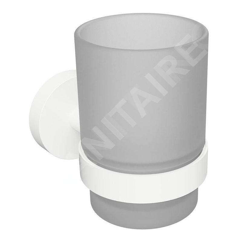 Sapho X-Round - Verre pour brosse à dents et dentifrice avec support, verre dépoli / blanc XR903W