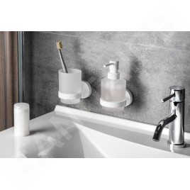 Sapho X-Round - Verre pour brosse à dents et dentifrice avec support, verre dépoli / blanc XR903W