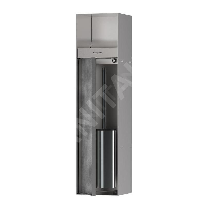 Hansgrohe XtraStoris Rock - Porte-rouleau toilette avec brosse de toilette à encastrer, avec porte, acier brossé 56062800
