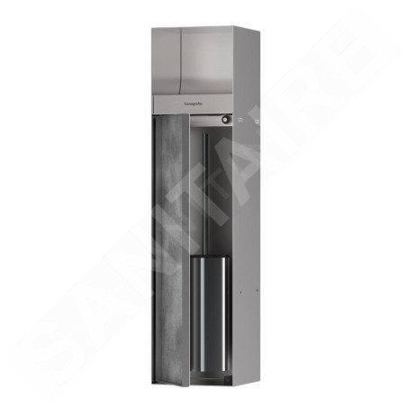Hansgrohe XtraStoris Rock - Porte-rouleau toilette avec brosse de toilette à encastrer, avec porte, acier brossé 56062800