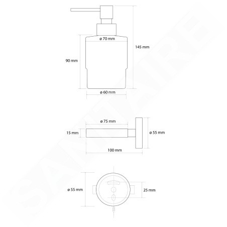 Sapho X-Round - Distributeur de savon avec support, verre mat / doré XR103GB