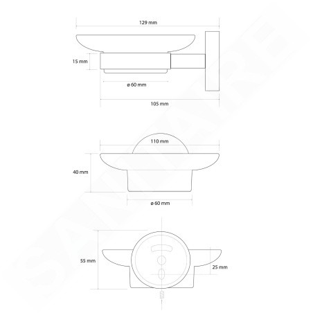Sapho X-Round - Porte-savon avec support, verre dépoli / doré XR803GB
