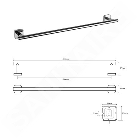 Sapho Insia - Porte-serviettes, longueur 66 cm, chrome IS009
