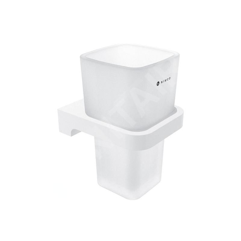 Nimco Maya - Pot à brosse à dents et à dentifrice avec support, verre givré/blanc MAB 29058H-05