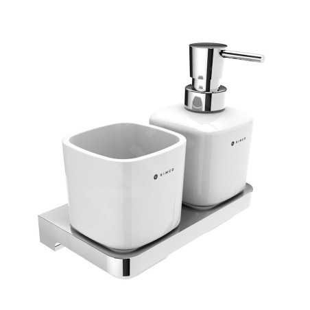 Nimco Maya - Distributeur de savon et gobelet avec support, blanc/chrome MA 2905831K-26