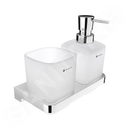 Nimco Maya - Distributeur de savon et gobelet avec support, verre dépoli/chrome MA 2905831C-T-26